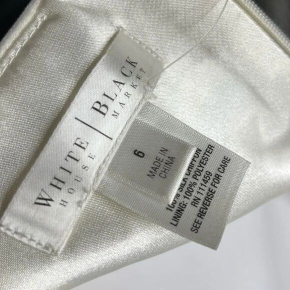WHBM SILK Chiffon Halter Formal Knee Length Dress Ivory & Black Size 6 - Picture 4 of 7
